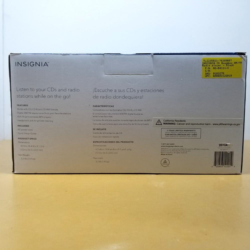 INSIGNIA CD Boombox AM/FM Radio player NS-B4111-C - Black