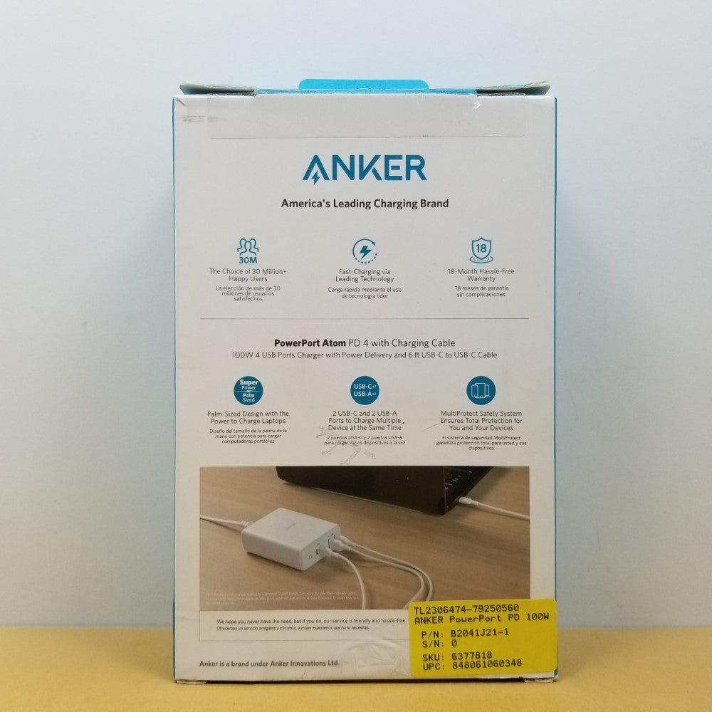 ANKER PowerPort Atom PD 100W USB-C PD and USB C to C Cable 6ft - White