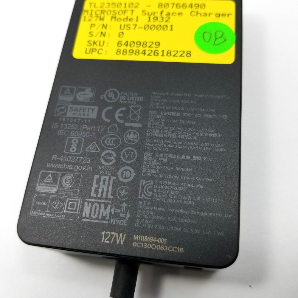 MICROSOFT Surface 127W Power Supply Adapter Charger Pro 3 4 5 6 7 Laptop Book 1932 - Black