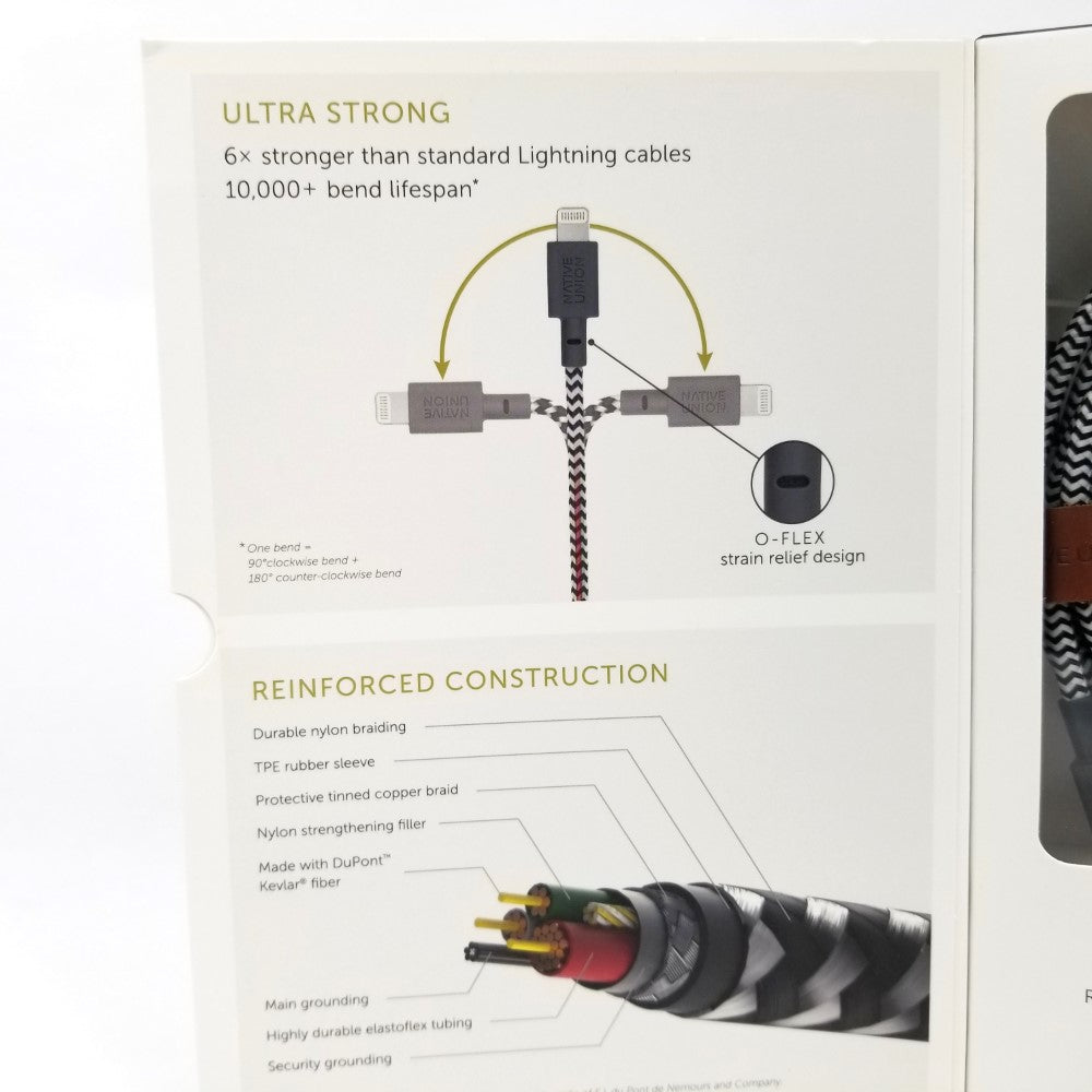 NATIVE UNION Apple MFi Certified Braided 10ft Lightning to USB-A Charging Sync Cable - Zebra