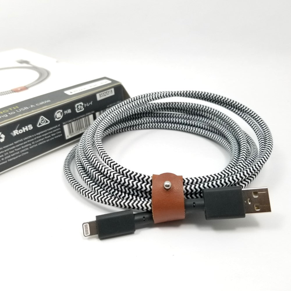 NATIVE UNION Apple MFi Certified Braided 10ft Lightning to USB-A Charging Sync Cable - Zebra