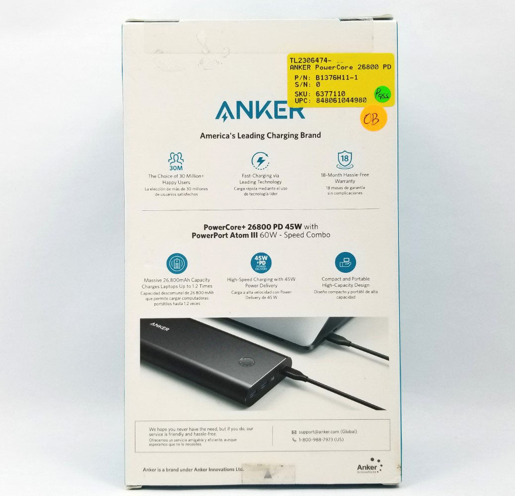 ANKER PowerCore+ 26800 PD (45W) with Powerport Atom III 60W USB-C Power Bank - Black