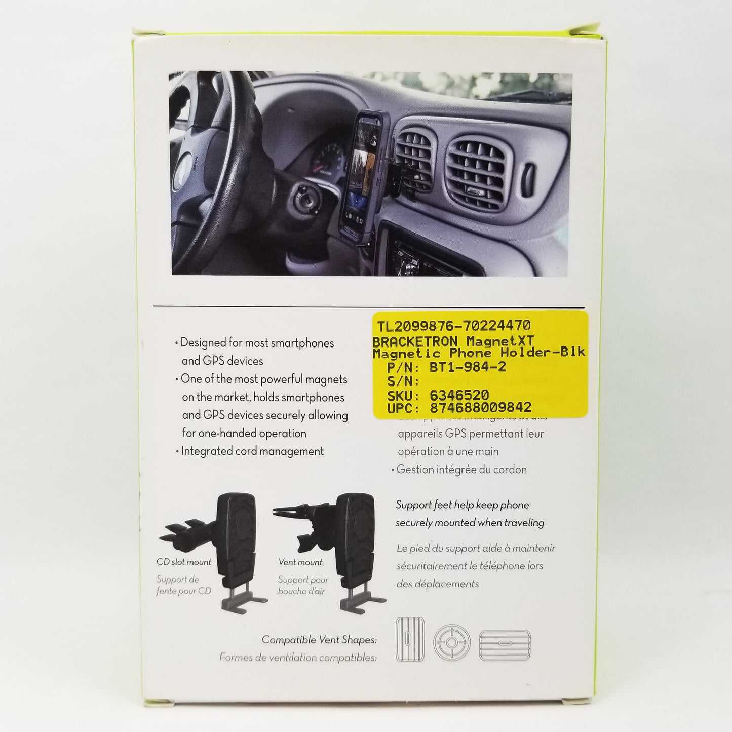 BRACKETRON MagnetXT CD slot or Vent mount Magnetic Holder for Mobile Phones BT1-984-2 - Black