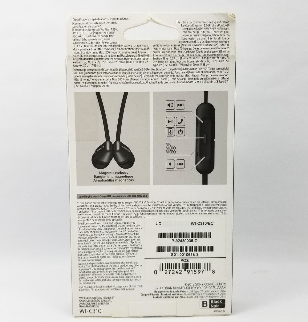 SONY WI-C310 Wireless Bluetooth Headphones - Black