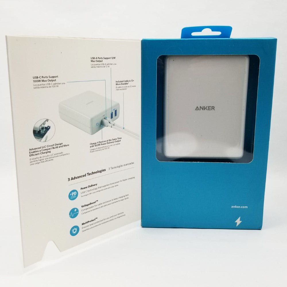ANKER PowerPort Atom PD 4 100W with 6ft USB-C Cable USB-A Fast Charger - White