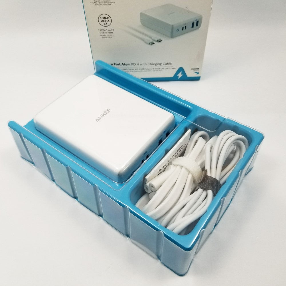 ANKER PowerPort Atom PD 4 100W with 6ft USB-C Cable USB-A Fast Charger - White