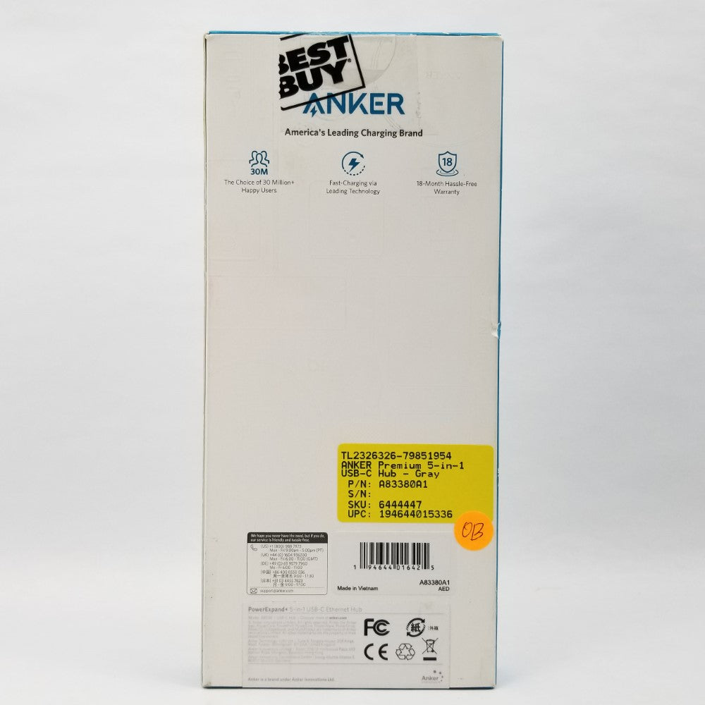 Back side of packaging for the Anker 5-in-1 USB-C adapter.