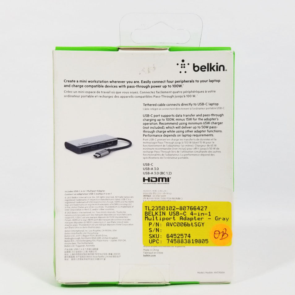 Belkin product packaging back side with text and branding on a white background