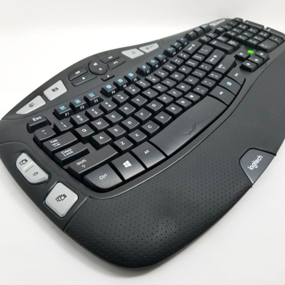 LOGITECH K350 Ergonomic Wireless Keyboard - top left side view