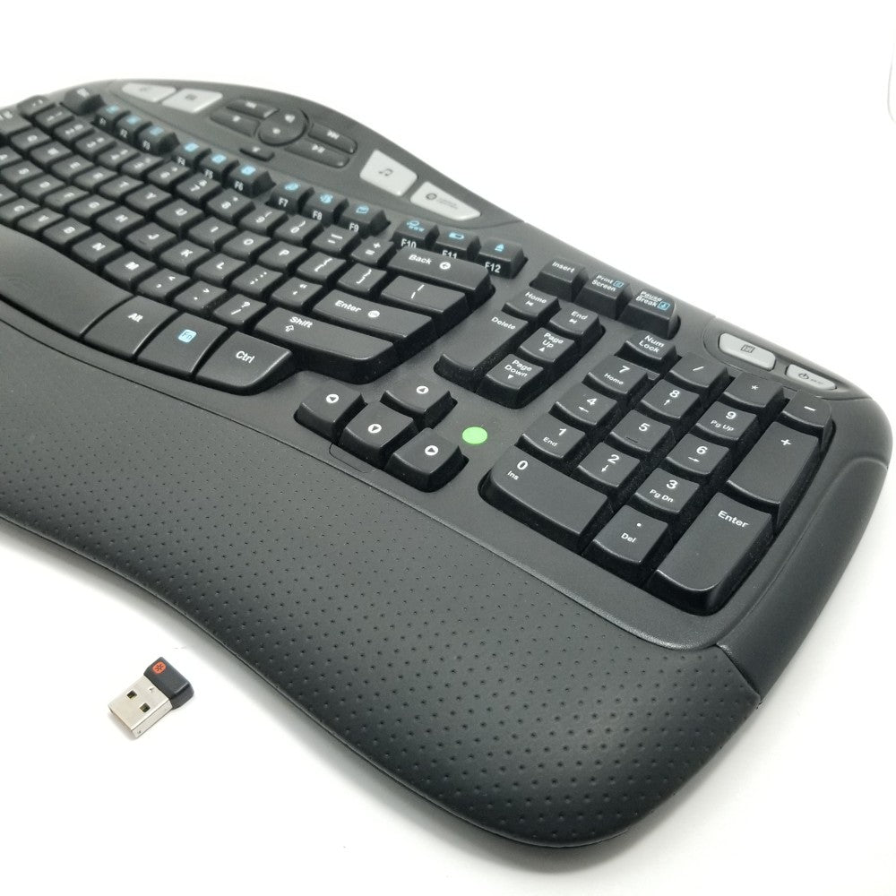 LOGITECH K350 Ergonomic Wireless Keyboard - side view with unifying receiver