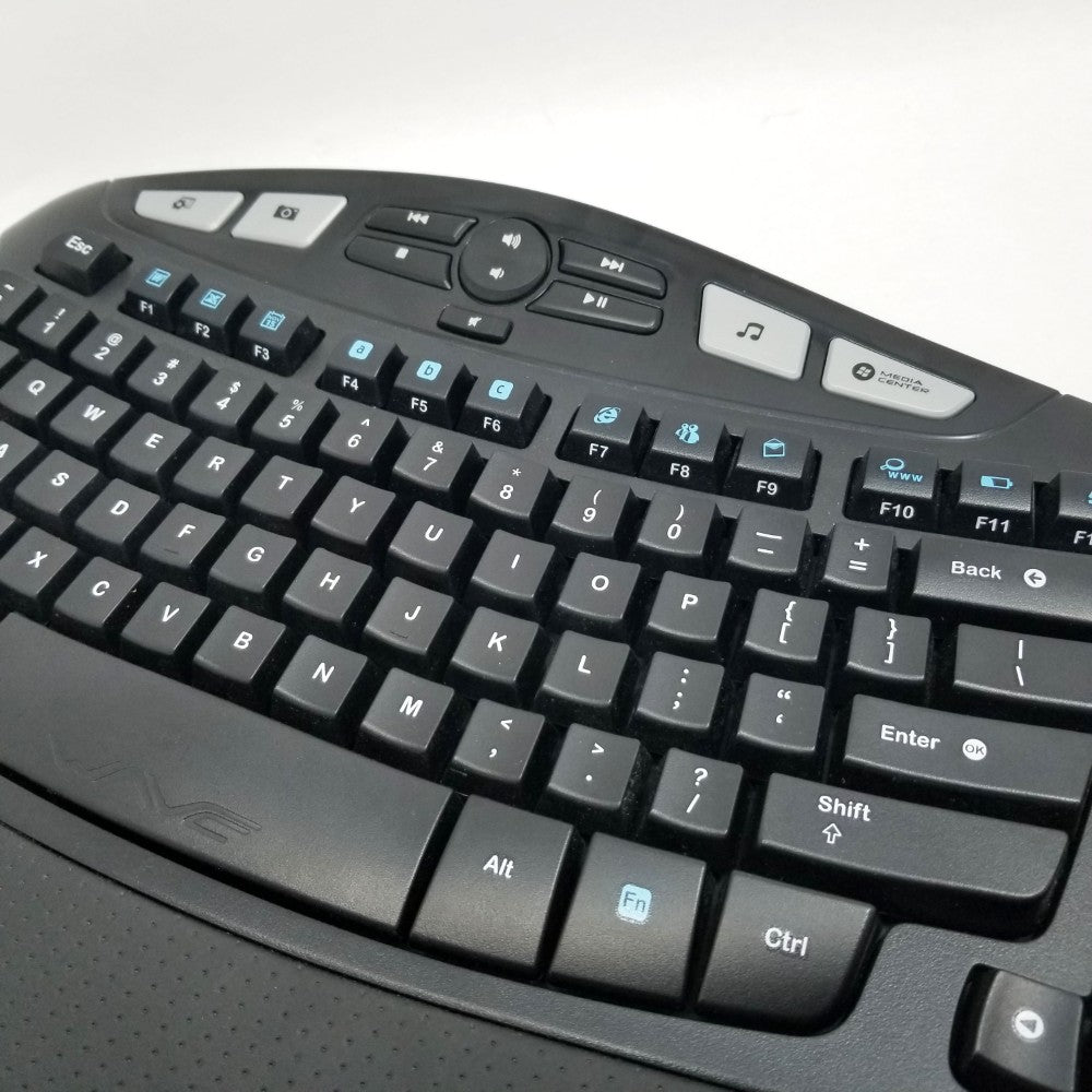 LOGITECH K350 Ergonomic Wireless Keyboard - top view close-up on keys