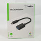 Belkin USB-C to USB-A adapter packaging on a white background