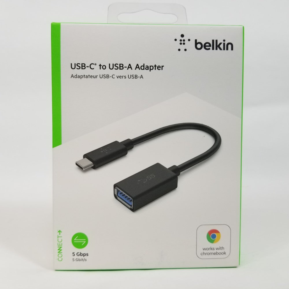 Belkin USB-C to USB-A adapter packaging on a white background