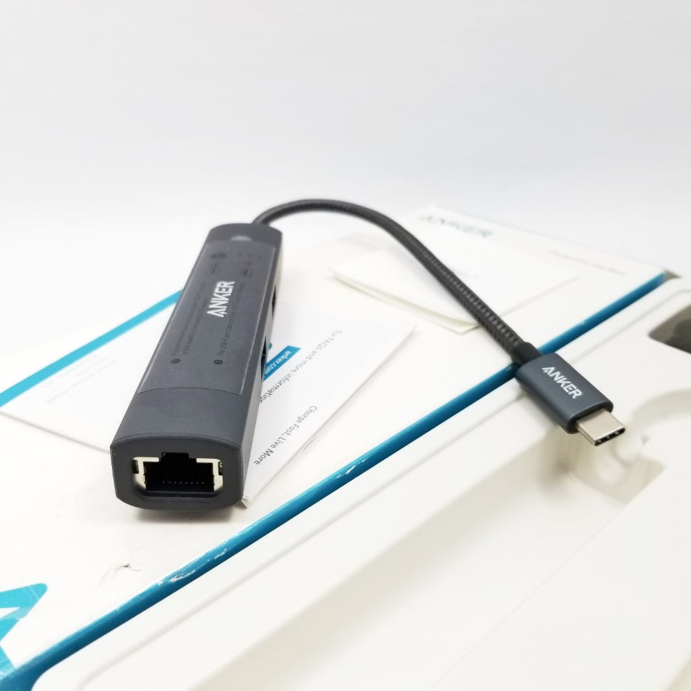 Close up of ethernet port on Anker 5-in-1 USB-C adapter