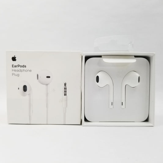Apple EarPods with a 3.5mm plug, displayed in and out of the retail packaging, condition open box.