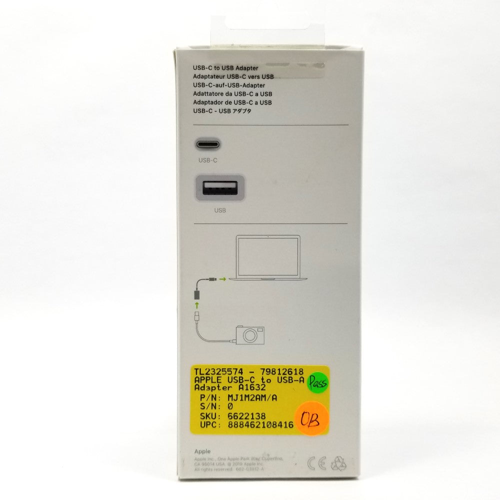 Back of packaging for Apple USB-C to USB-A adapter cable showing various inscriptions.