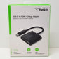 Belkin USB-C to HDMI+ Charge Adapter packaging on a white background
