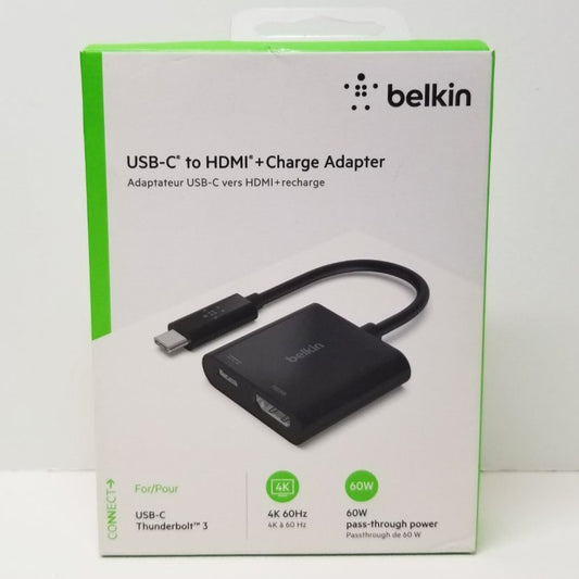 Belkin USB-C to HDMI+ Charge Adapter packaging on a white background