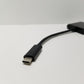 Male end of black USB-C cable on a white background