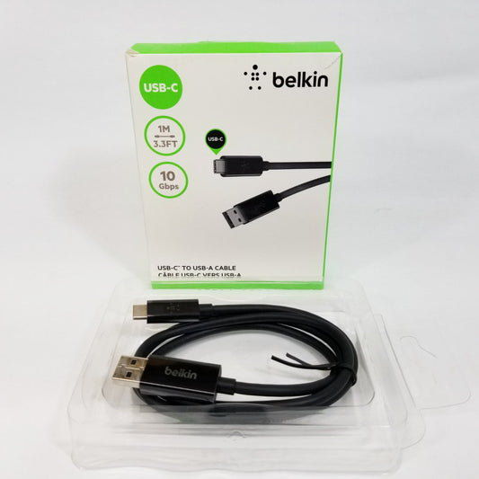 Belkin USB-C to USB-A cable with packaging on a white background
