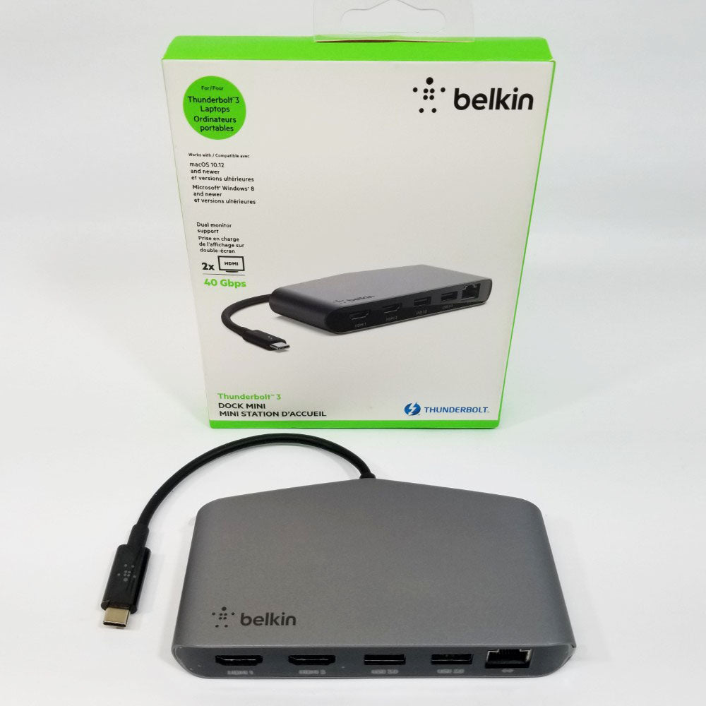 Belkin USB-C hub with cable and packaging on a white background