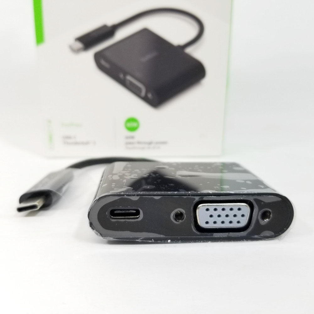 Showing VGA and USB-C ports on the adapter against a white background