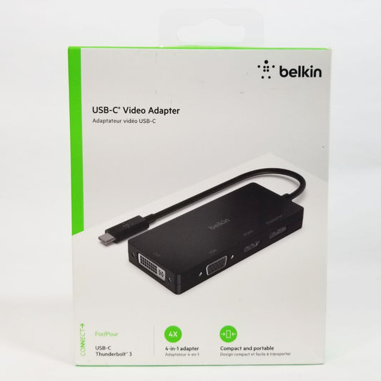 Belkin USB-C video adapter packaging on a white background