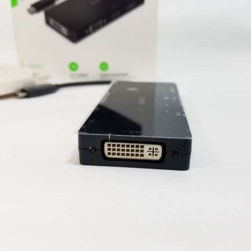 Black electronic device with DVI port on a white background