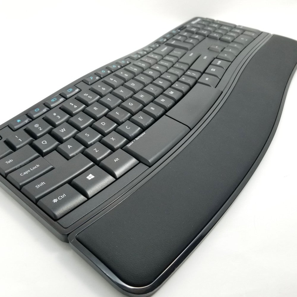 Gray ergonomic keyboard on a white background