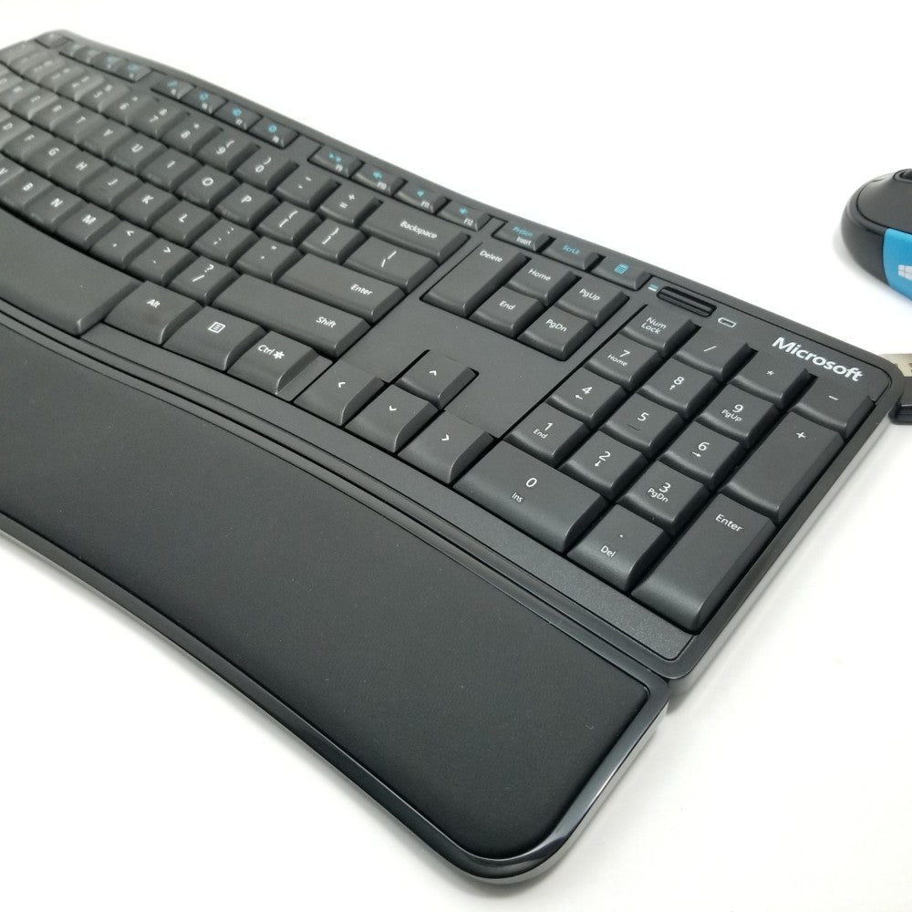 Side view black Microsoft keyboard on a white background