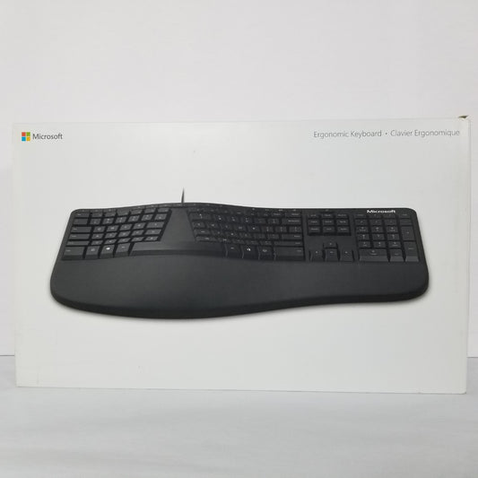 MICROSOFT Wired Ergonomic keyboard image on retail packaging against white background