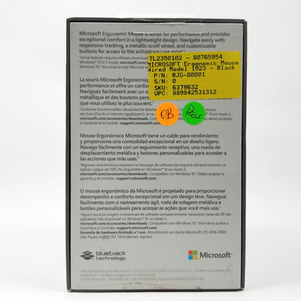 Back side of retail packaging showing manufacturer inscriptions and Microsoft logo