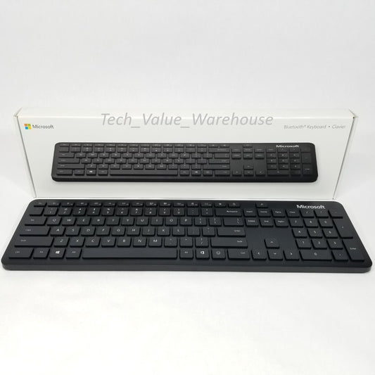 Microsoft Bluetooth keyboard QSZ-00001 on a white background with 'Tech Value Warehouse' branding.