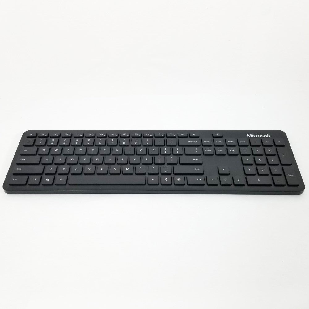 Black Microsoft Wireless Bluetooth keyboard QSZ-00001 on a white background