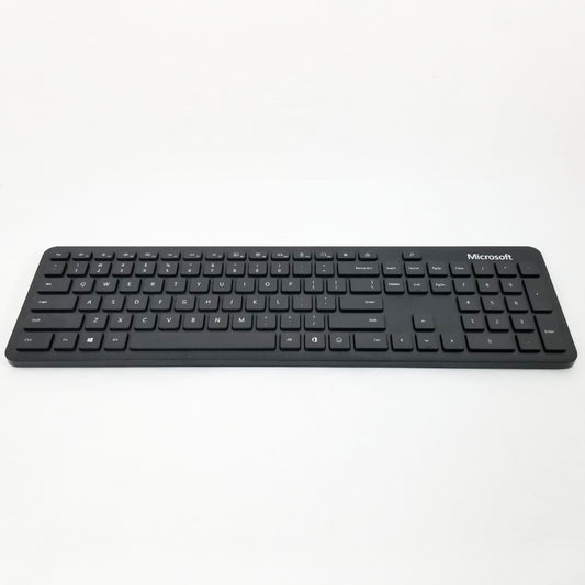 Black Microsoft Wireless Bluetooth keyboard QSZ-00001 on a white background