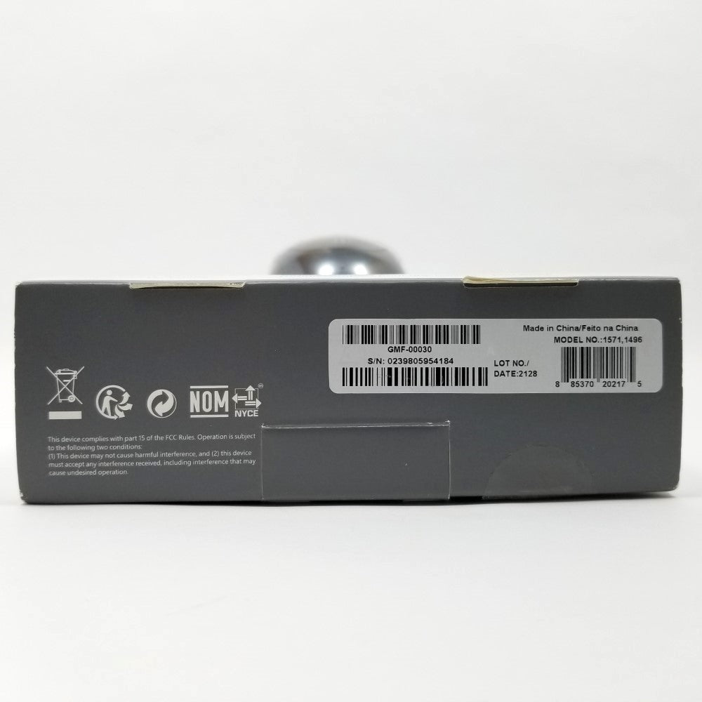 Under side of packaging showing manufacturer label with inscriptions