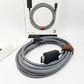 Native union USB-c to HDMI cable roller up and tied with brown leather strap on a white background