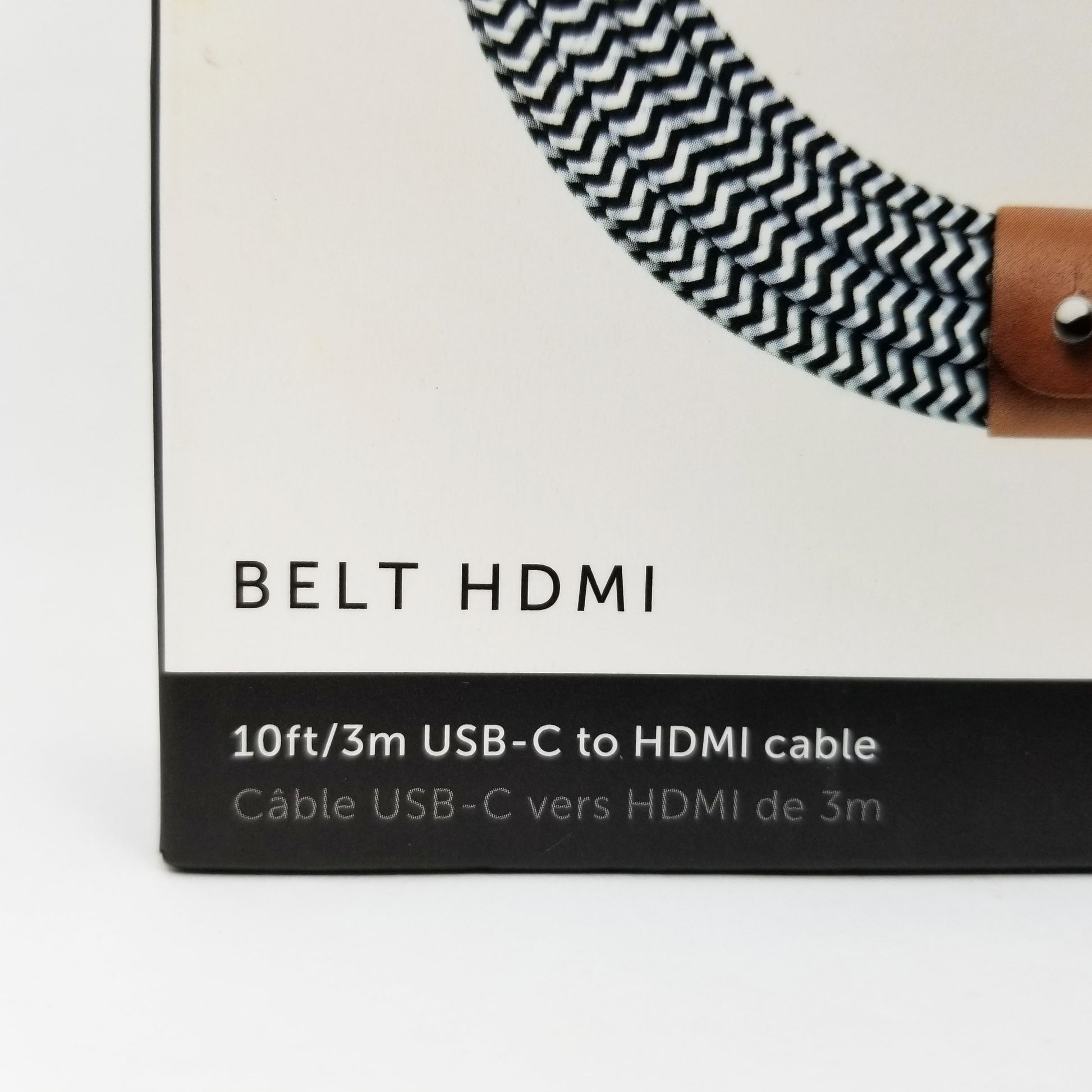 Belt HDMI cable packaging with USB-C to HDMI cable text